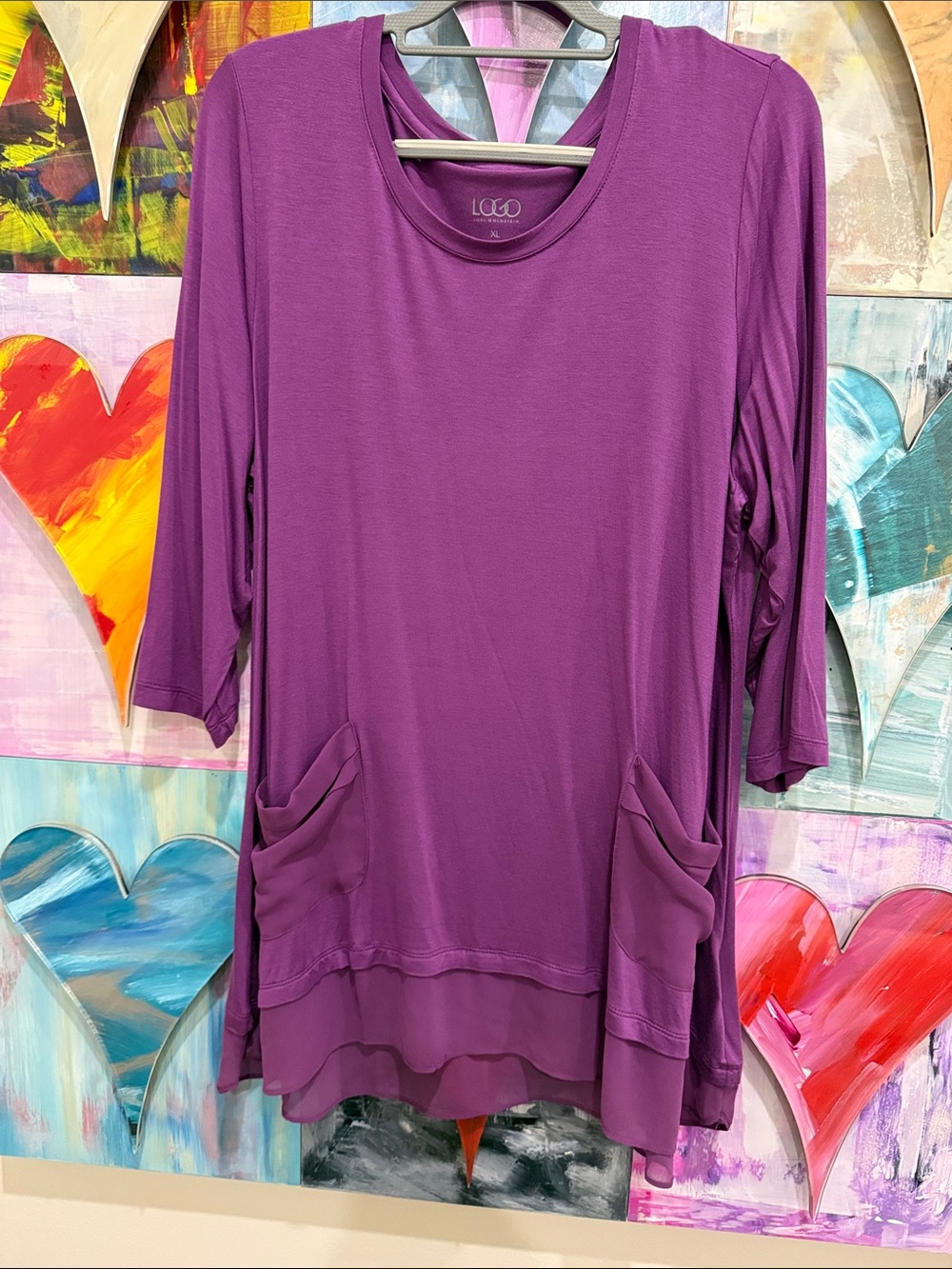 LOGO by Lori Goldstein Plum Layered-Hem Pocket Tunic